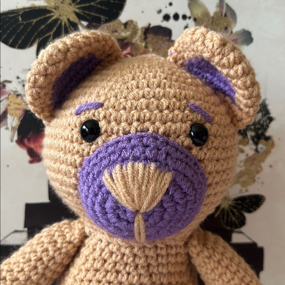Crochet Teddy Bear with Purple Dress - Handmade - Picture 4 of 6